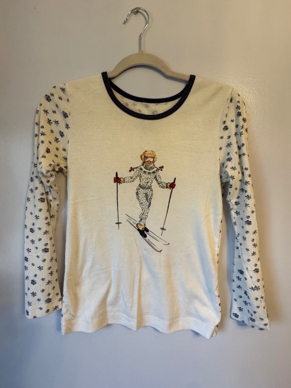 Cream Long-Sleeve Misses Ski Graphic pajama top